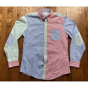 Brooks Brothers Shirt Mens Medium Seersucker Color Block Stretch Preppy Regent